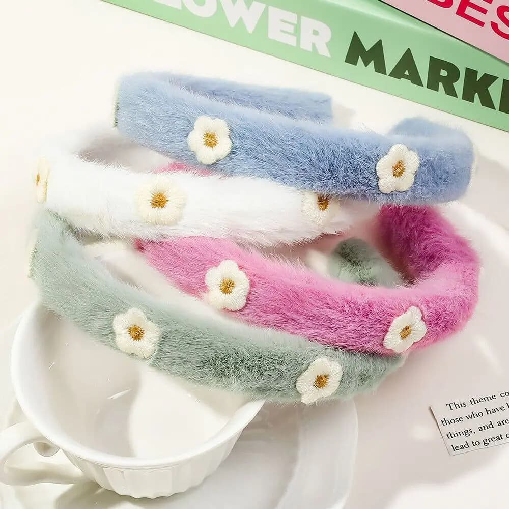 Peluche Faux FurHead Hoop New Corlorful Soft Flower fasce accessori per capelli in tinta unita fascia per capelli pelosa
