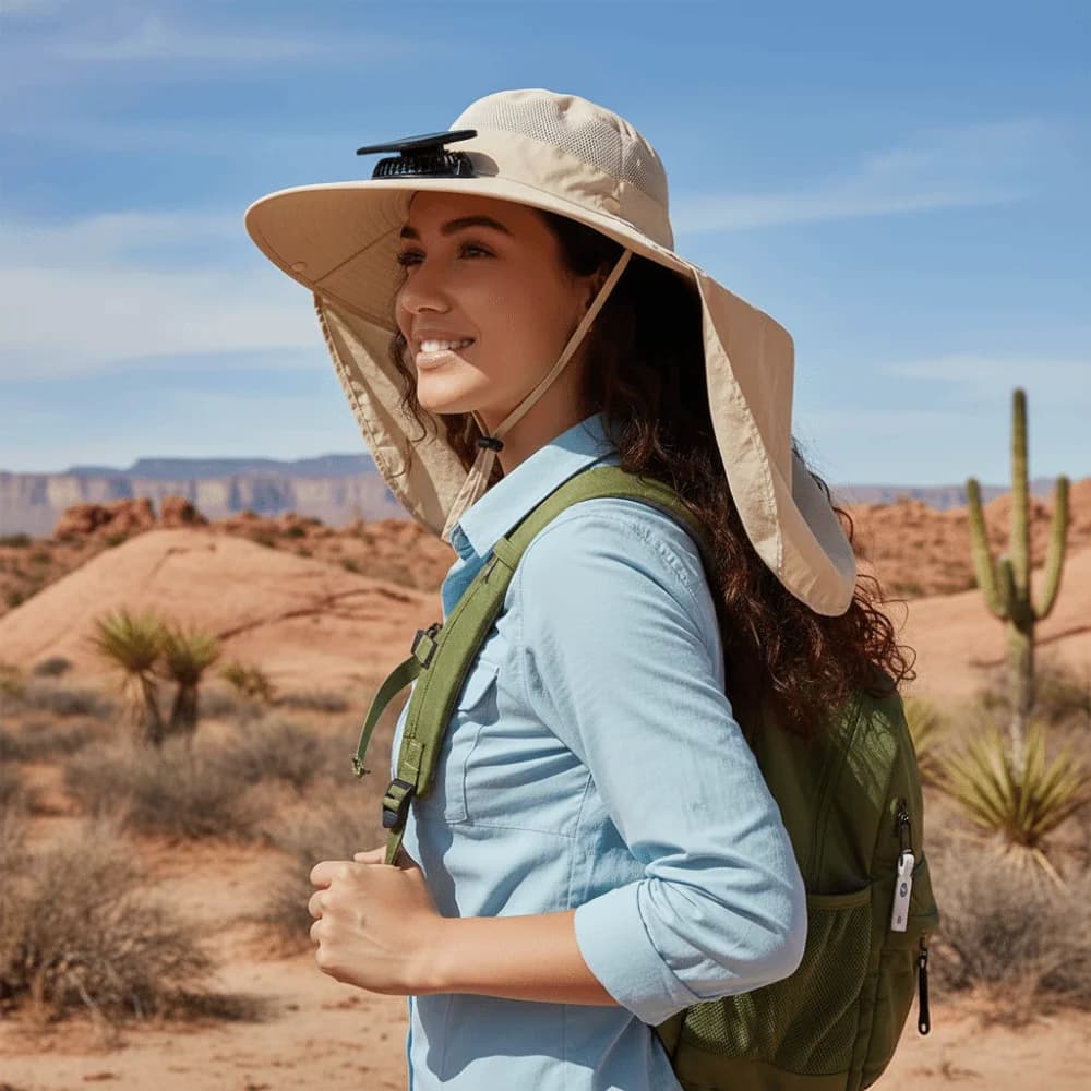 UPF50+ Fashionable Sun Hat with Solar Fan and Shawl, Adjustable Wide Tent Hat, Waterproof, For Fishing, For Men