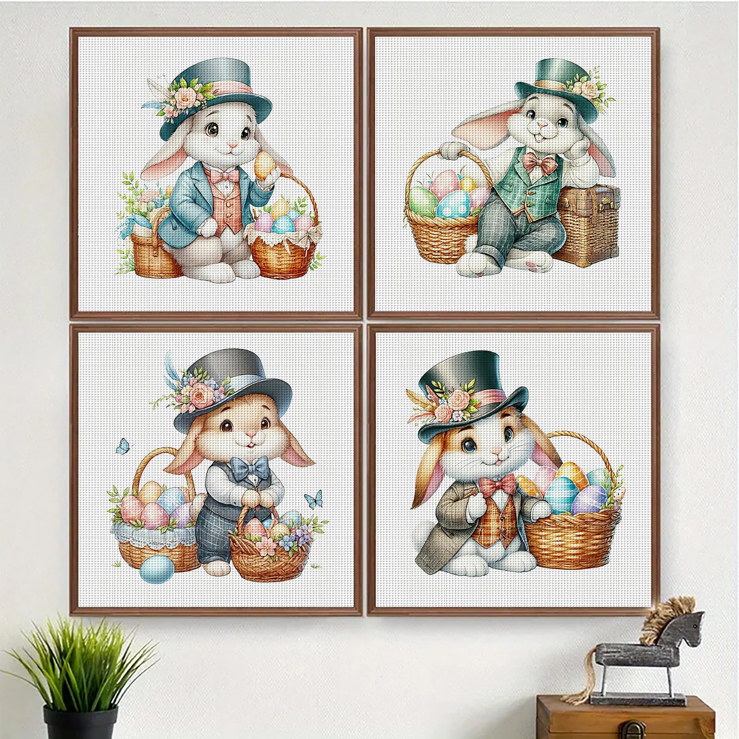 1PC 46X46cm/18.1X18.1in,11CT print cross stitch DIY kit,Cute Easter Bunny&Egg,adult beginner's relaxed cross stitch stitch set