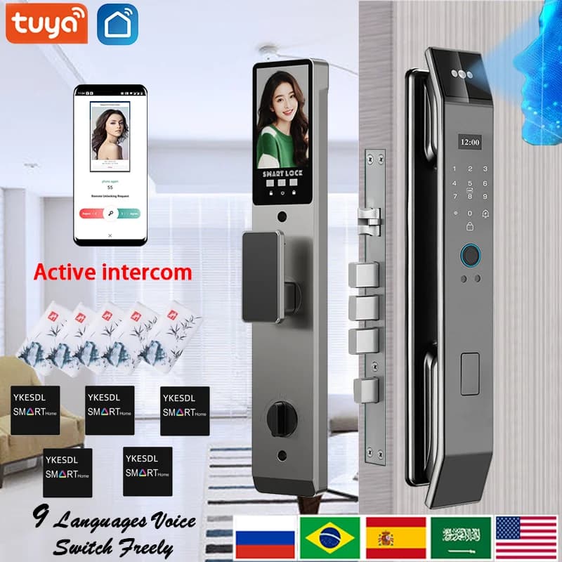 Smart Lock with Tuya and Smart Life App Control, Vocal Intercom, 3D Facial Recognition, Digital Impronment, Password and Camera