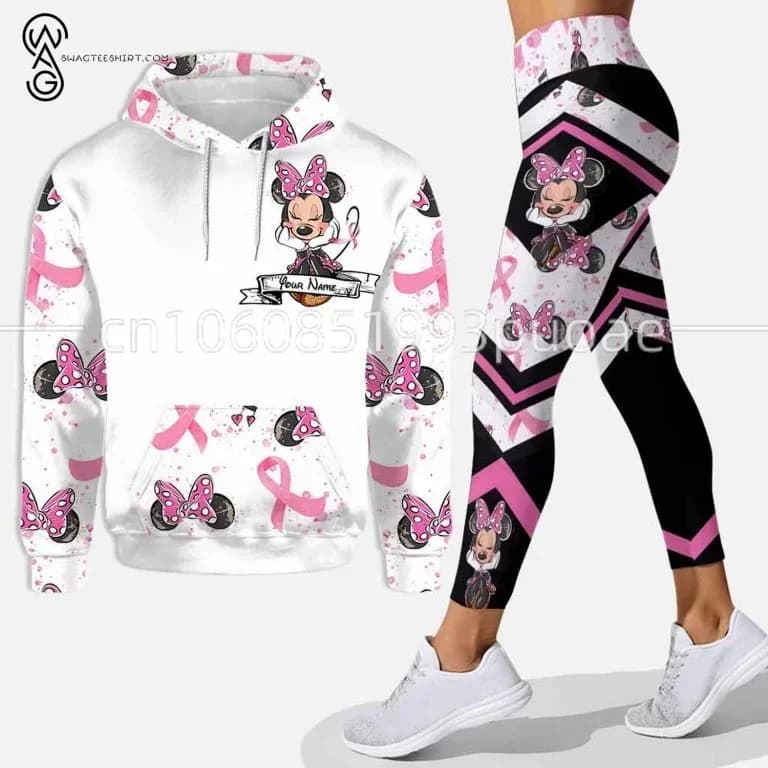 Nome personalizzato Minnie Mouse 3D felpa con cappuccio Leggings Set da donna Disney Mickey Yoga pantaloni della tuta moda Casual Leggings tuta da ginnastica