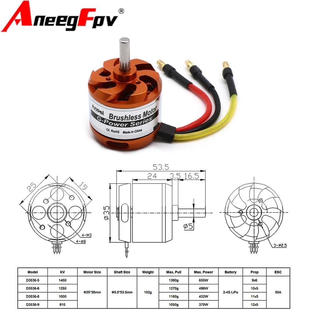 D3536 910KV 1000KV 1250KV 1450KV Brushless Motor Outrunner For Mini Multicopters RC Air Helicopter