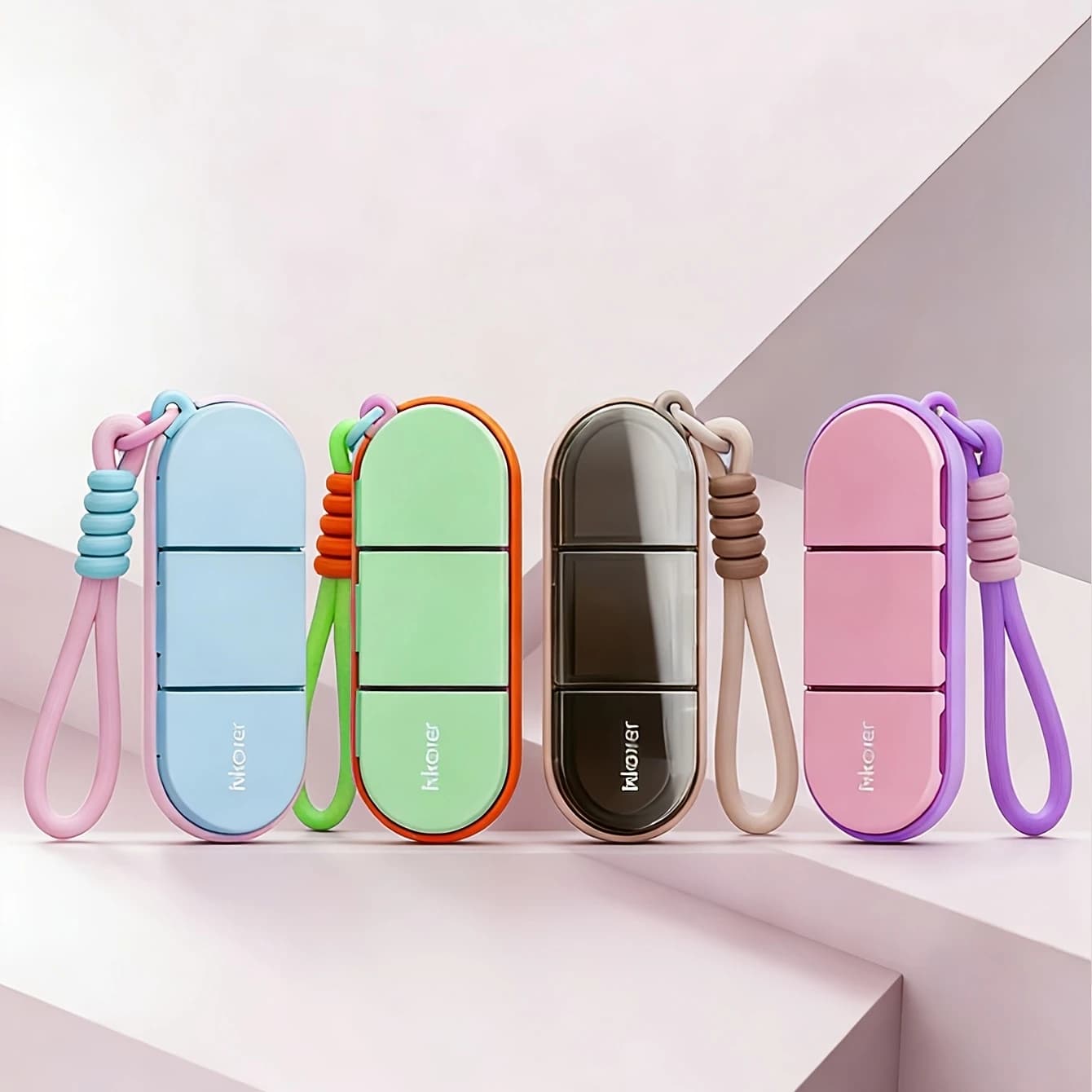 Portable woven hanging rope three compartment medicine box, silicone sealed waterproof and moisture-proof, portable vitamin box