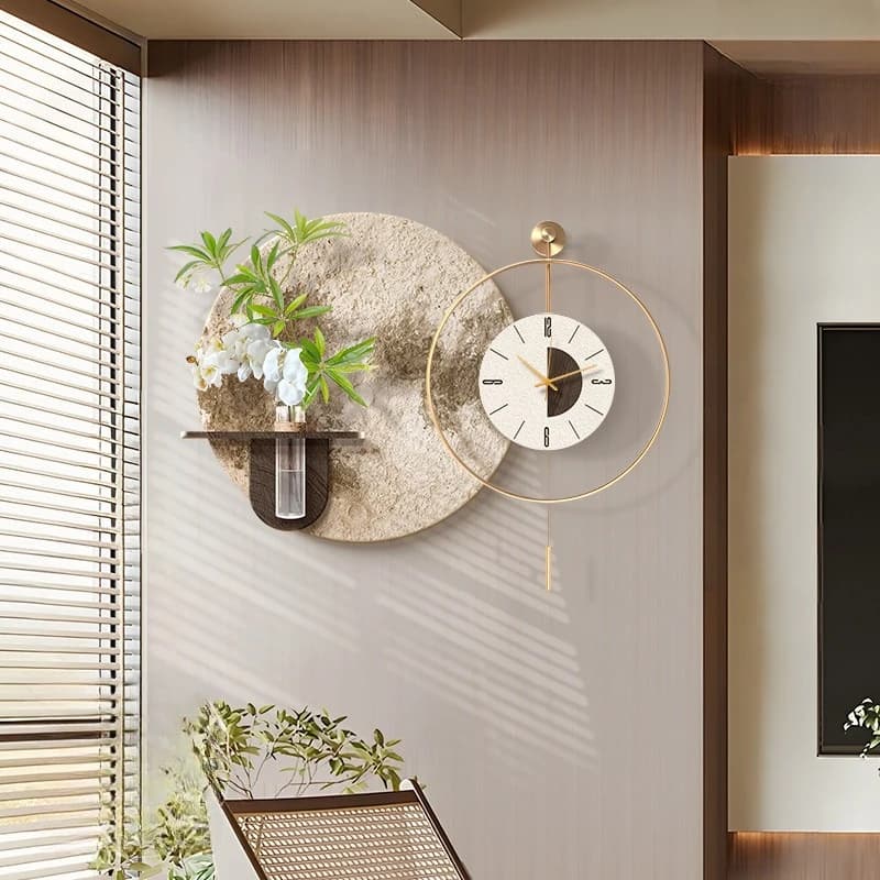 Restaurant Decorative Painting High-end Dining Table Background Wall Hanging Painting Green Plant Clock Combination Mural