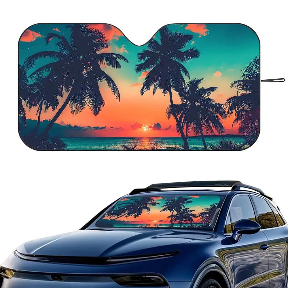 Hawaii Beach Palm Tree Parasole per auto Parabrezza Pieghevole Isolamento a tre strati Parasole con ventosa Blocchi Raggi UV Sole