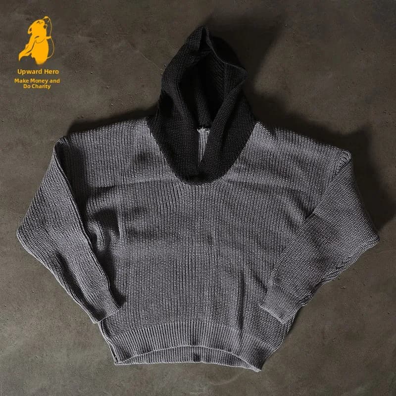 Charity Money Making Ins Trendy Brand Upward Hero Color Block V Neck Hoodie Knitted Sweater Jacket Men's Women's Layering