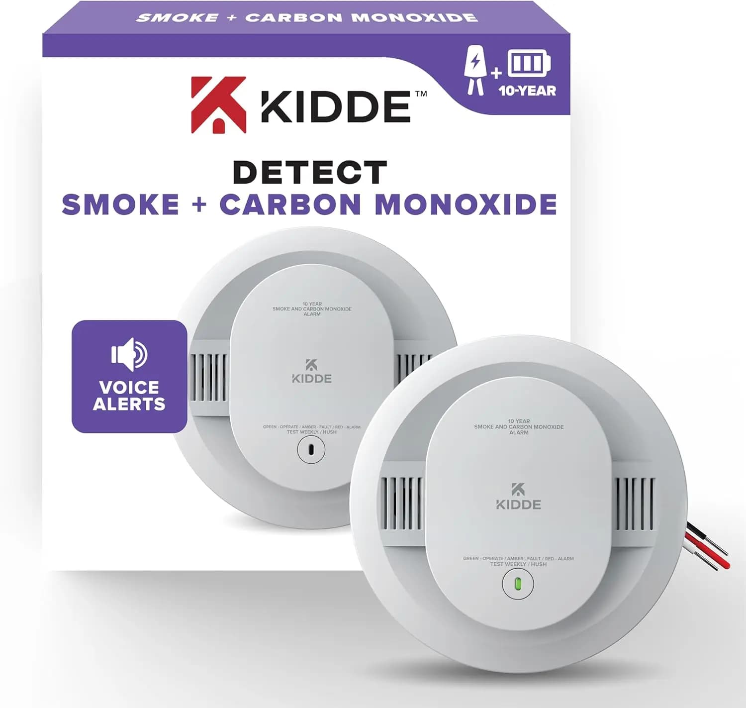 Rilevatore di Fumo e CO Cablato con Batteria di Backup da 10 Anni, Avvisi Vocali, Indicatori LED Interconnessi