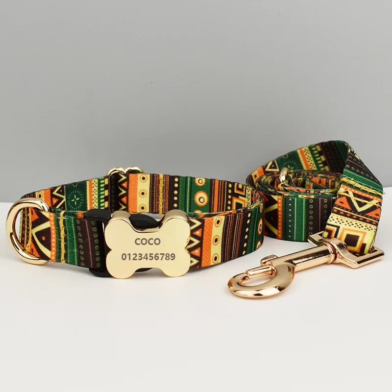 Set collare e guinzaglio per cani regolabili stampati personalizzati con fibbia in osso di metallo, collare per animali domestici guinzaglio per cani accessori per animali domestici