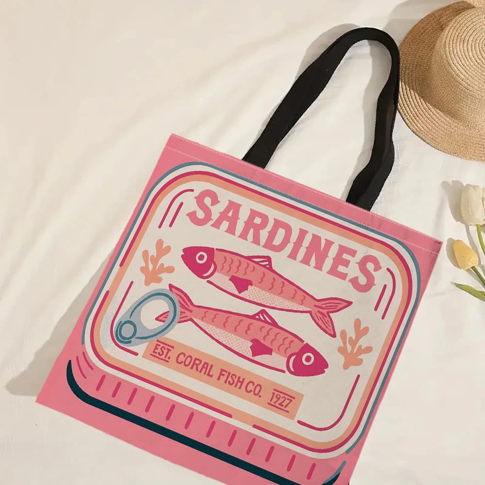 Borsa tote con grafica sardina Elegante borsa a tracolla leggera a forma di pesce Borsa per la spesa riutilizzabile Borsa da viaggio per pendolari