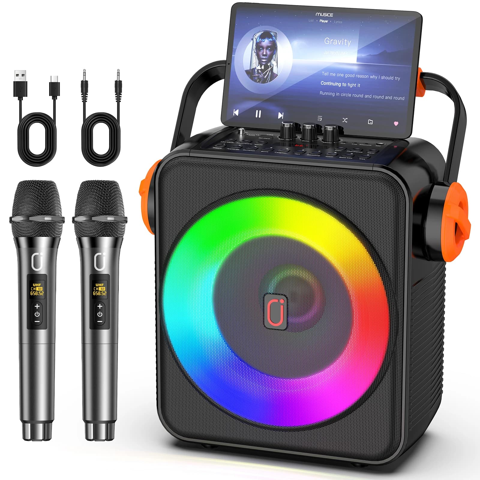 Macchina per karaoke S66 con altoparlante da 6,5" e modalità strumentale, sistema PA con regolazione dell'eco, supporto scheda TWS/TF/USB/AUX/Live