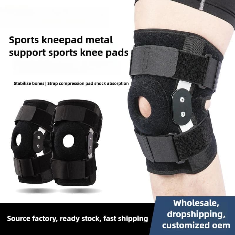Ginocchiera in metallo con cinturino con doppio supporto in lamiera di alluminio, ginocchiera rotula, ammortizzante compresso per la corsa e lo sport