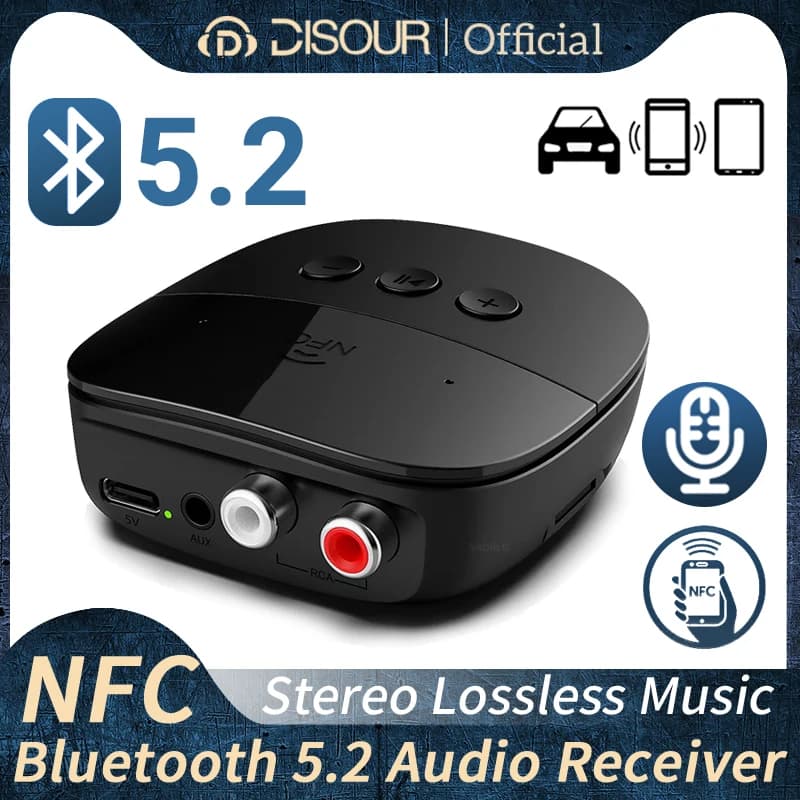 Ricevitore audio Bluetooth 5.4 RCA 3,5 mm AUX USB Stereo NFC Adattatore wireless U-Disk/TF Card con microfono per kit altoparlanti auto Amplificatore