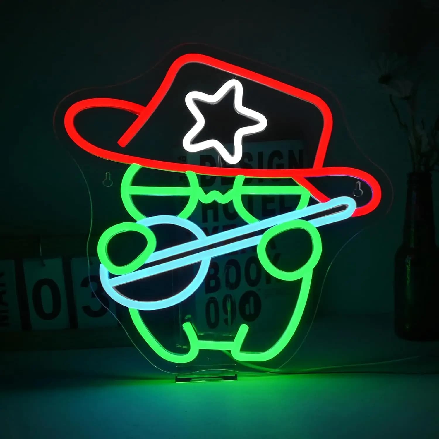 Insegna Luminosa al Neon a LED USB Dimmerabile a Forma di Rana Cowboy, Decorazione da Parete per Camera da Letto, Sala Giochi, Soggiorno, Regali per Feste di Compleanno