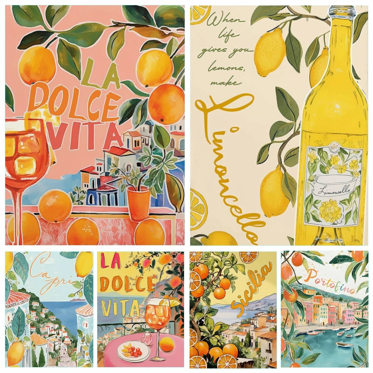 Diamond Painting 5D Fai da Te La Dolce Vita Limone Santorini Italia Viaggio Punto Croce Arte Ricamo Mosaico Full Drill Set Decorazione Casa