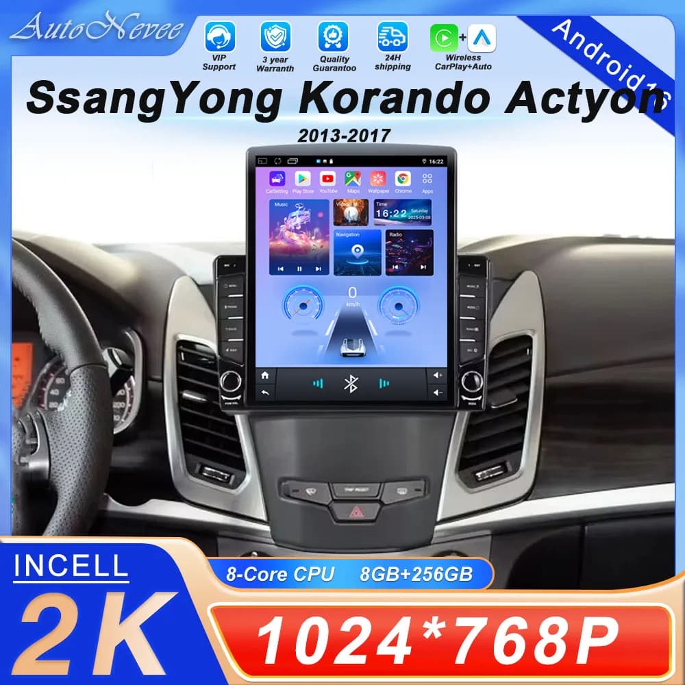 9.7 pollici Android Per SsangYong Korando Actyon 2013-2017 Autoradio Touch QLED Schermo Lettore Video Multimediale di Navigazione GPS DVD BT