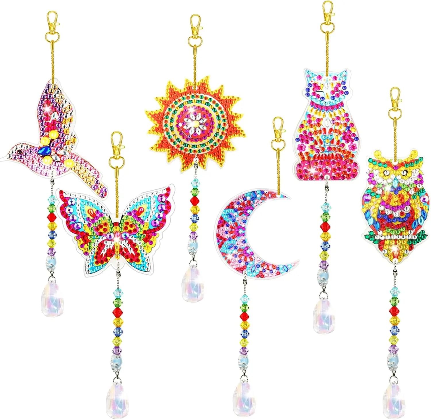 6 Pcs Diamond Painting Suncatcher Wind Chime DIY Crafts Double Sided Hanging Ornaments for Home Garden Decor