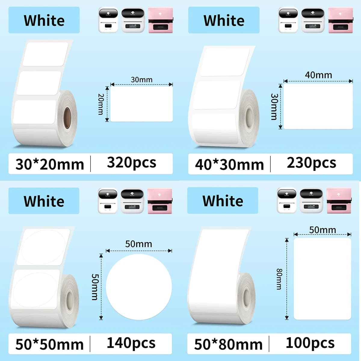 Adhesive Square/Round Labels,Sticker Labels White Labels For Phomemo M110/M120/M200/M220/M221,Multi-Purpose for Business,Kitchen