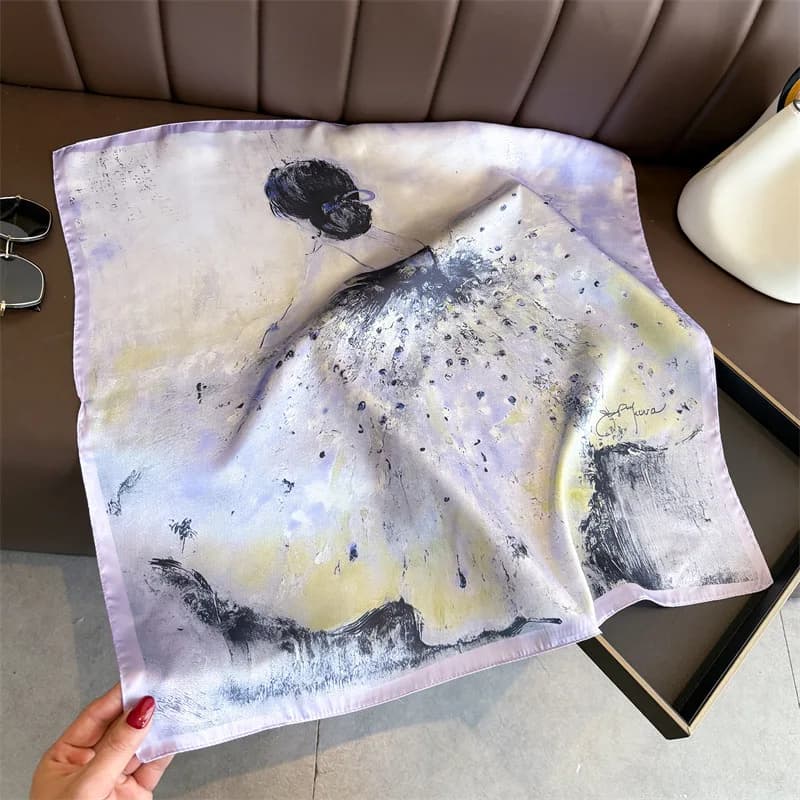 Imitation Silk Scarf Head Scarf Figure Art Small Square Scarf Printed Scarf Women Square Scarf Shawl High-grade Neck Sense Sun P