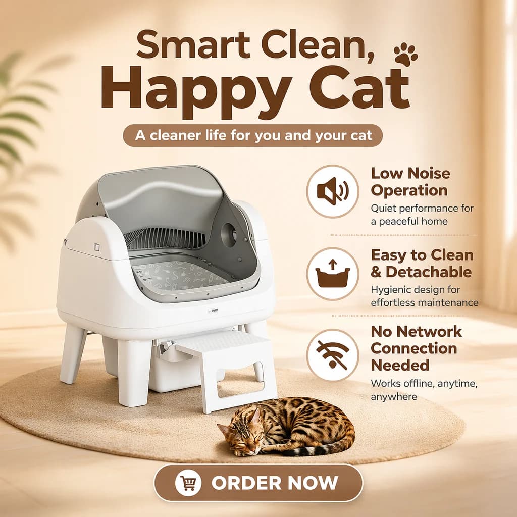 For Open Top Automatic Cat Litter Box PP 5.5L Chamber No App Required Plug-and-Play Self-Cleaning & Easy Clean All Cats