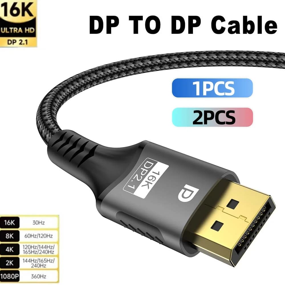 Cavo Displayport 2.1 FDBOY, Cavo DP 16K, 8K 120Hz, 4K 240Hz, Cavo Audio Video Ultra HD per Laptop, TV, Xbox, Proiettore, Monitor