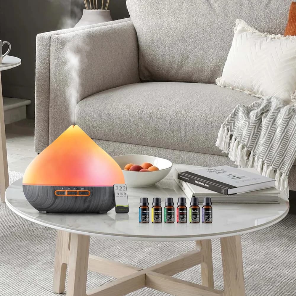 Diffusore per la casa Diffusore di aromi da 500 ml con telecomando e timer Umidificatore a nebbia fredda per set da 6 oli per ambienti grandi
