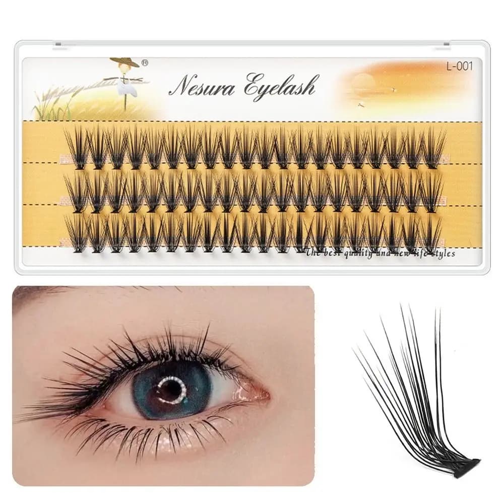 Strumenti per il Trucco, Ciglia Finte a Segmenti Curvatura L 8-15mm, Ciglia a Ciuffetti Individuali Oblique Winged, Voluminose 10D/20D per Cosplay