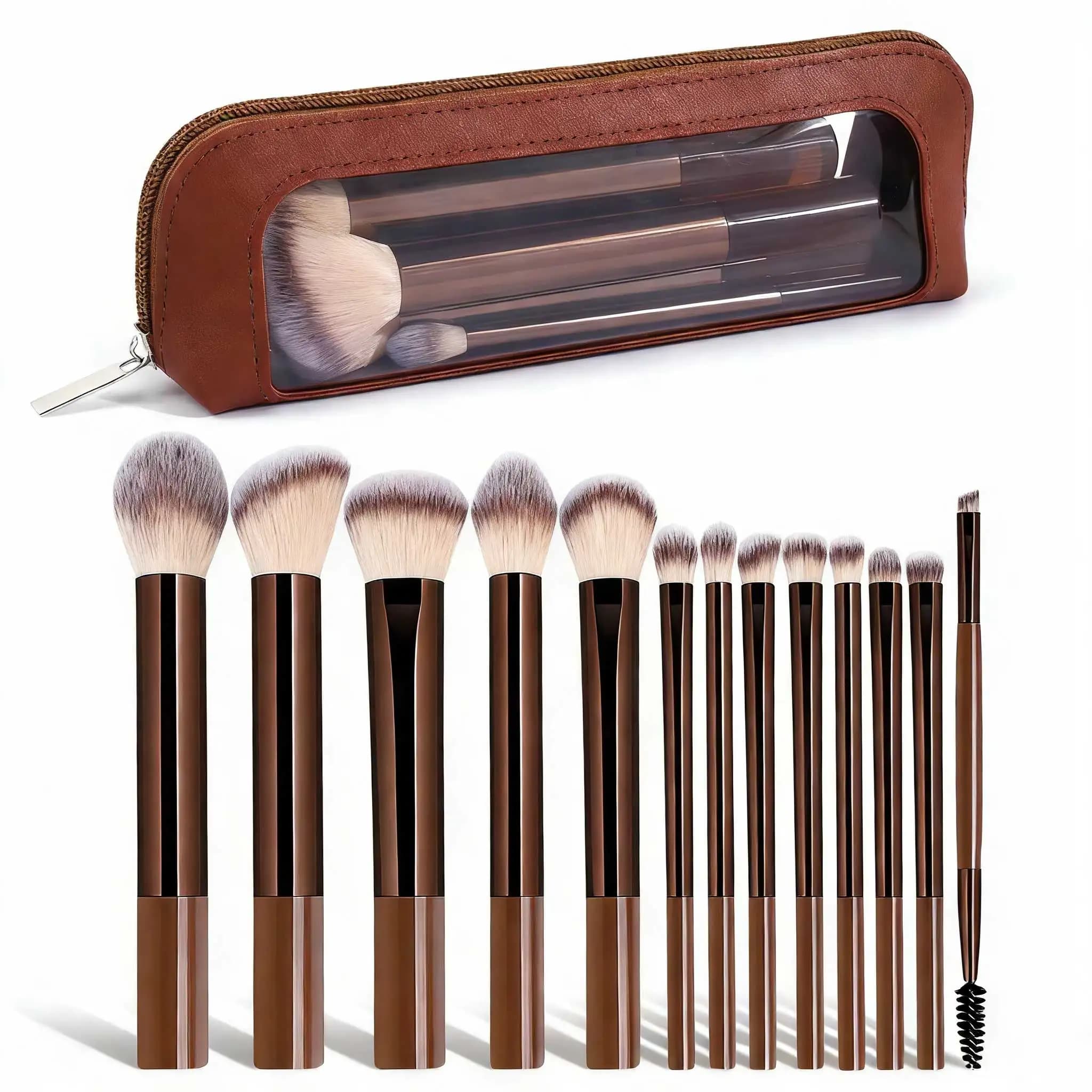Set di 13 Pennelli da Trucco con Borsa Portaoggetti, Morbidi e Soffici, per Fondotinta, Cipria, Ombretto, Kabuki, Strumenti di Bellezza per il Makeup