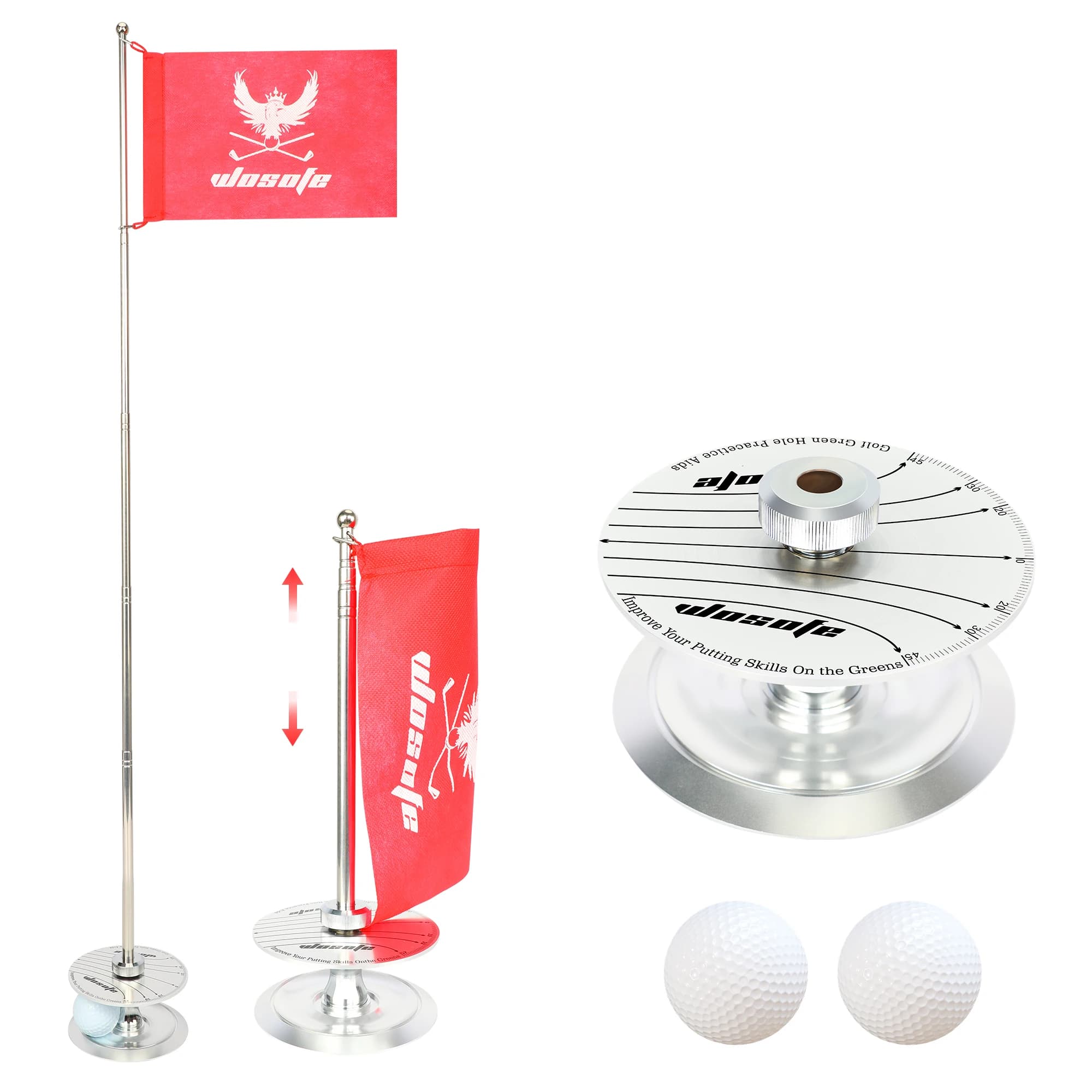 Set di Attrezzi per Allenamento Golf, Strumento per Pratica Swing Putter, Coppa da Golf con Bandiera e 2 Palline, Allenamento Indoor e Outdoor per Golfisti Uomini