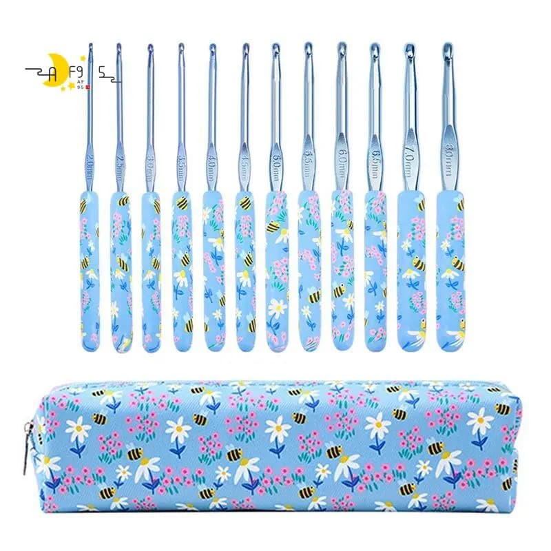 Kit di uncinetti AF95-12 pezzi, aghi ergonomici per uncinetto e maglia, set per tessitura, cucito e fai da te.