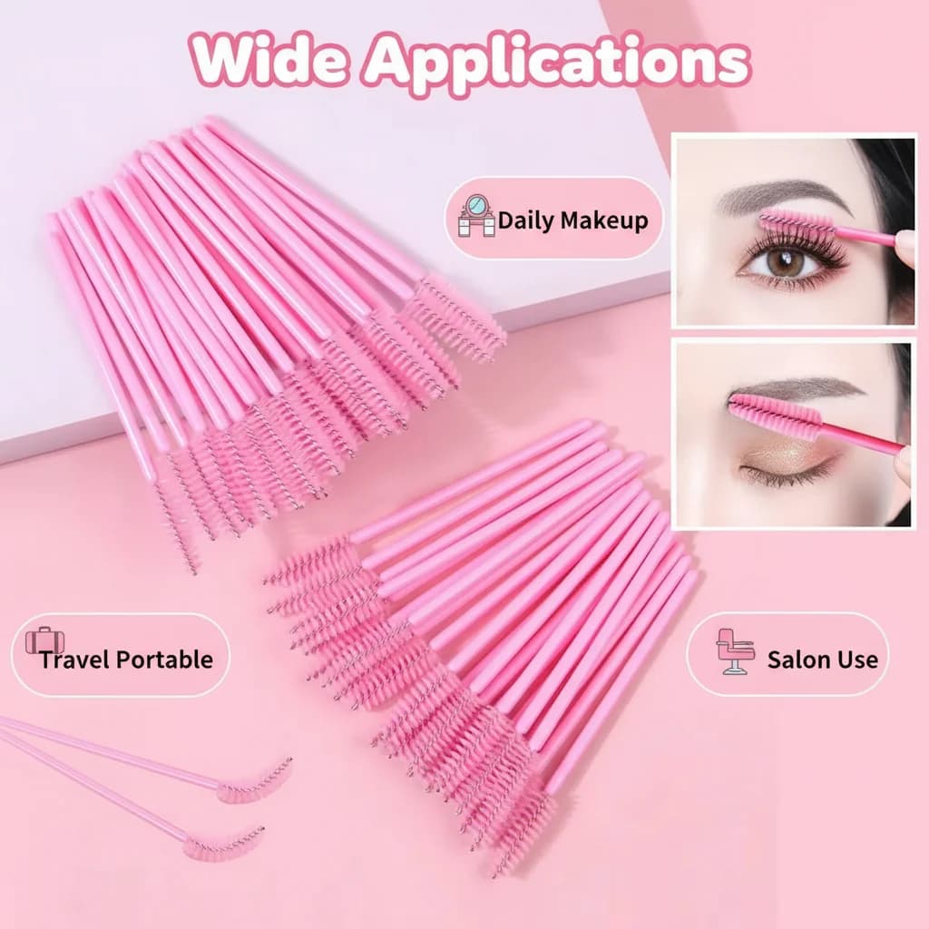 50 disposable eyelash brushes, mascara applicators, eyelash extension brushes, eyebrow brushes and umbrella