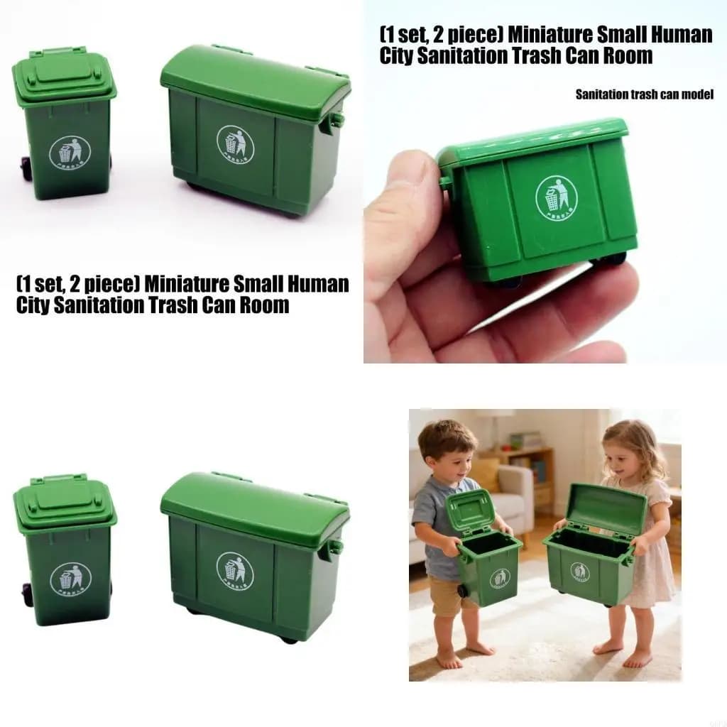 2 pezzi in miniatura cestini dei rifiuti figurine per disposizione delle case delle bambole 1/12 giochi ruolo per bambini