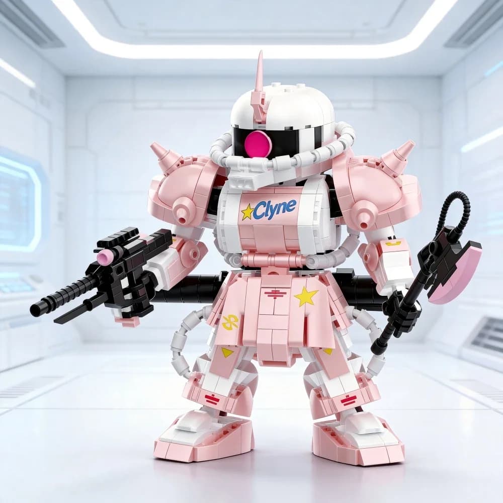 892PCS Pink Zaku Mecha Building Set Anime Robot Model with Armor & Accessories Diorama Gift for Adult Collectors