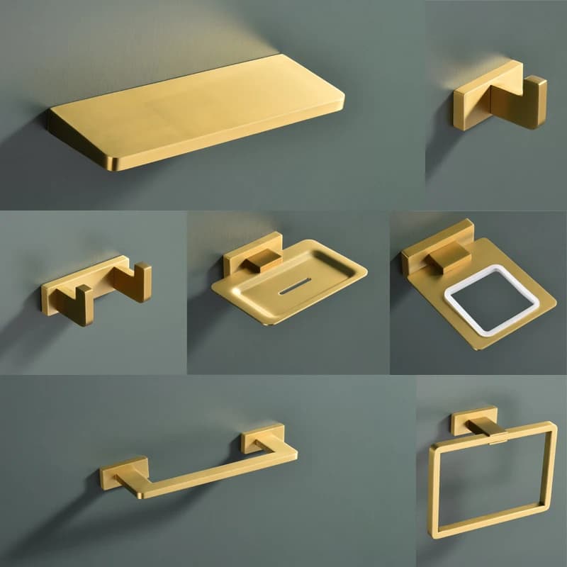 Set Accessori Bagno Oro Spazzolato: Porta Scopino, Porta Carta Igienica, Porta Asciugamani, Ganci Appendiabiti, Porta Sapone