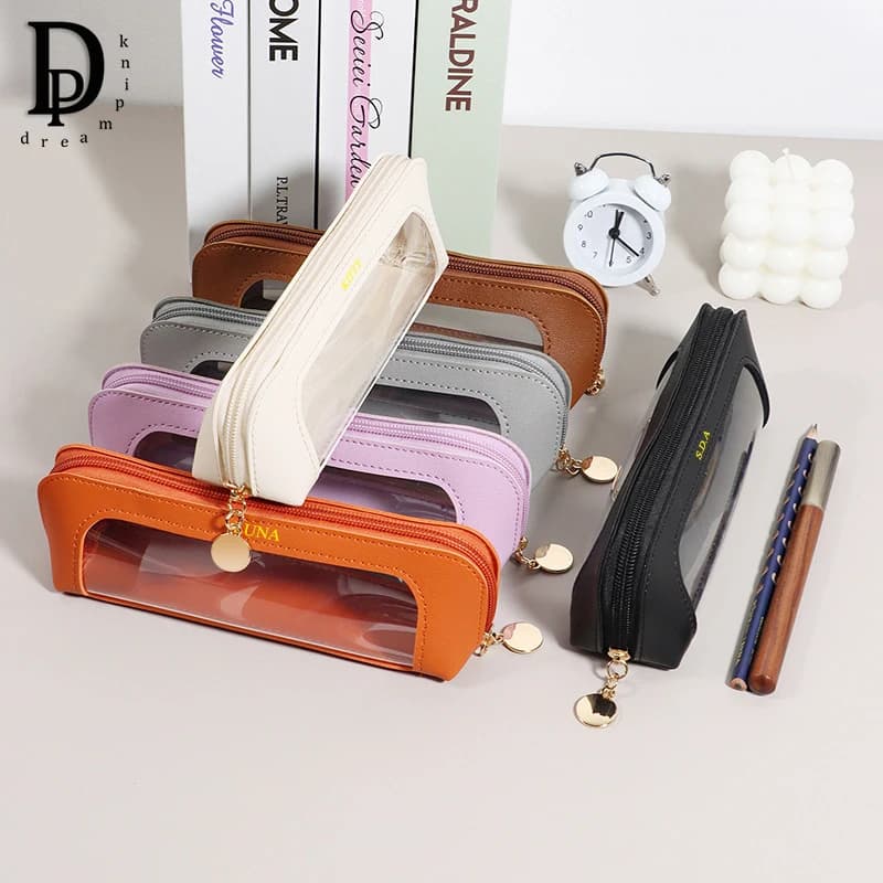 Fa-yourself name Fashionable zipper pen holder PU leather pen holder for corporate office travel cosmetic bag with Mlti function for students