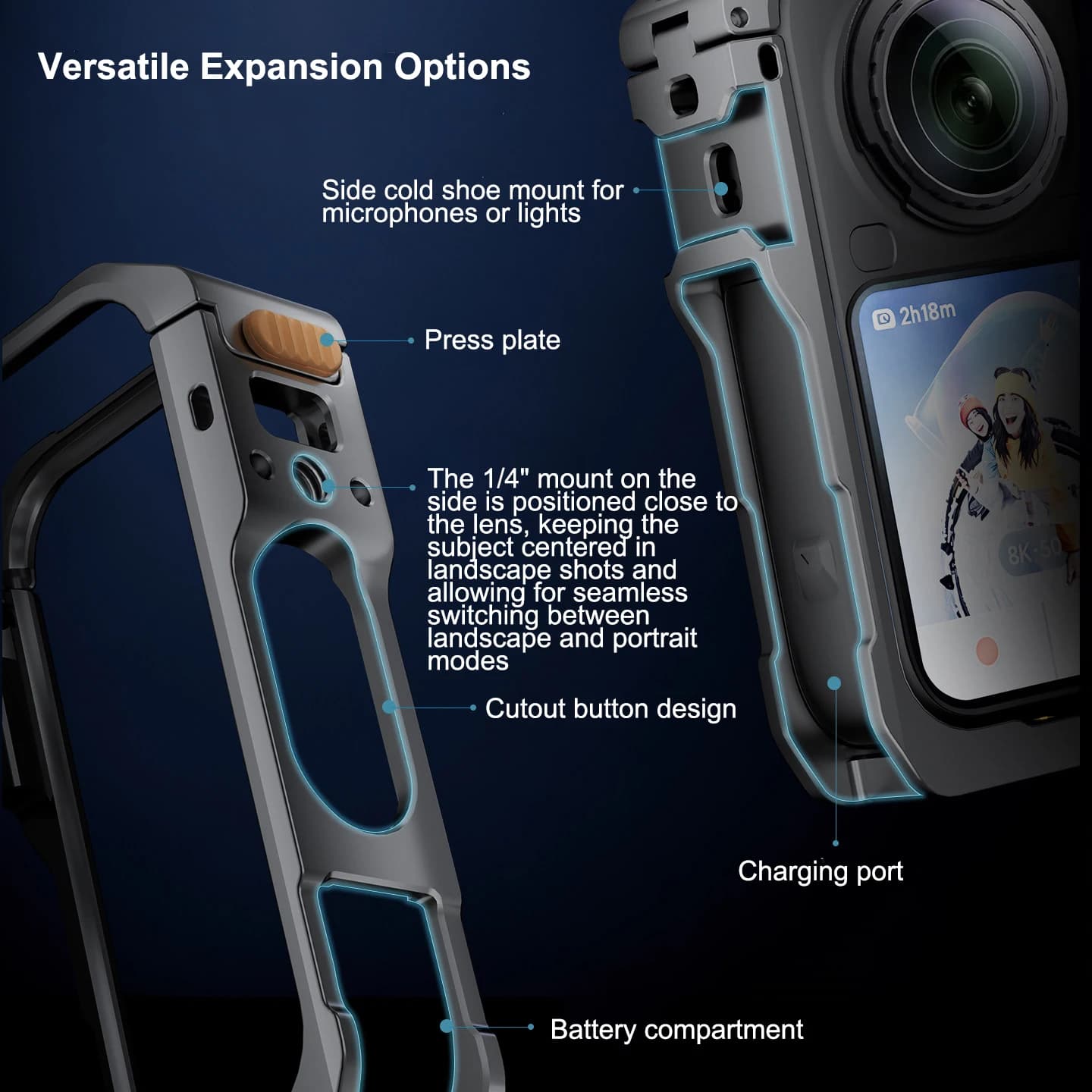 Aluminum Alloy Cage for Insta360 X6 with Silicone Lens Cover Cold Shoe Mount Quick Release for Action Camera Accessory