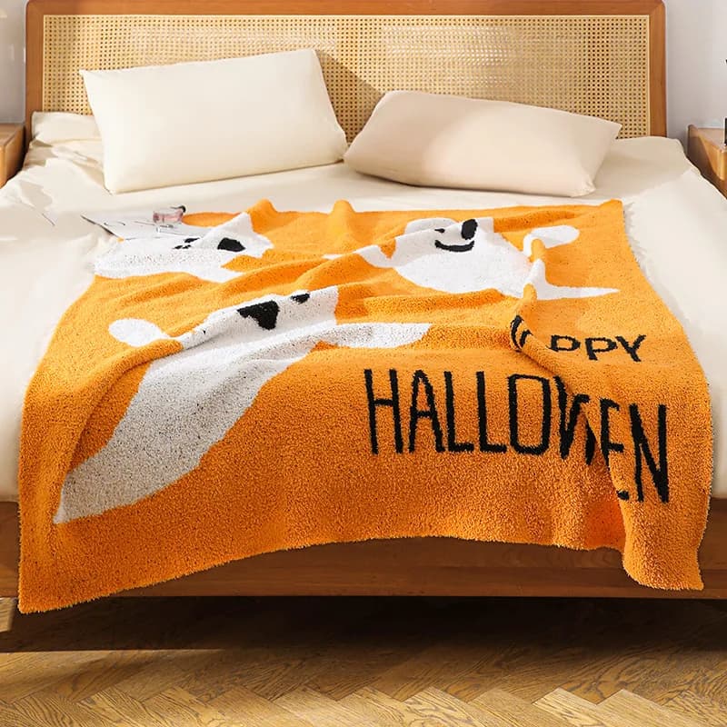 Coperte in stile nordico con tre fantasmi, coperte morbide, calde e semplici coperte per la decorazione invernale di Halloween