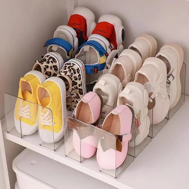 Organizzatore di scarpe per bambini in acrilico da 1 pezzo, scarpiera trasparente a 4 scomparti, ripiano per scarpe da bambino, per vari tipi di stanze 2030