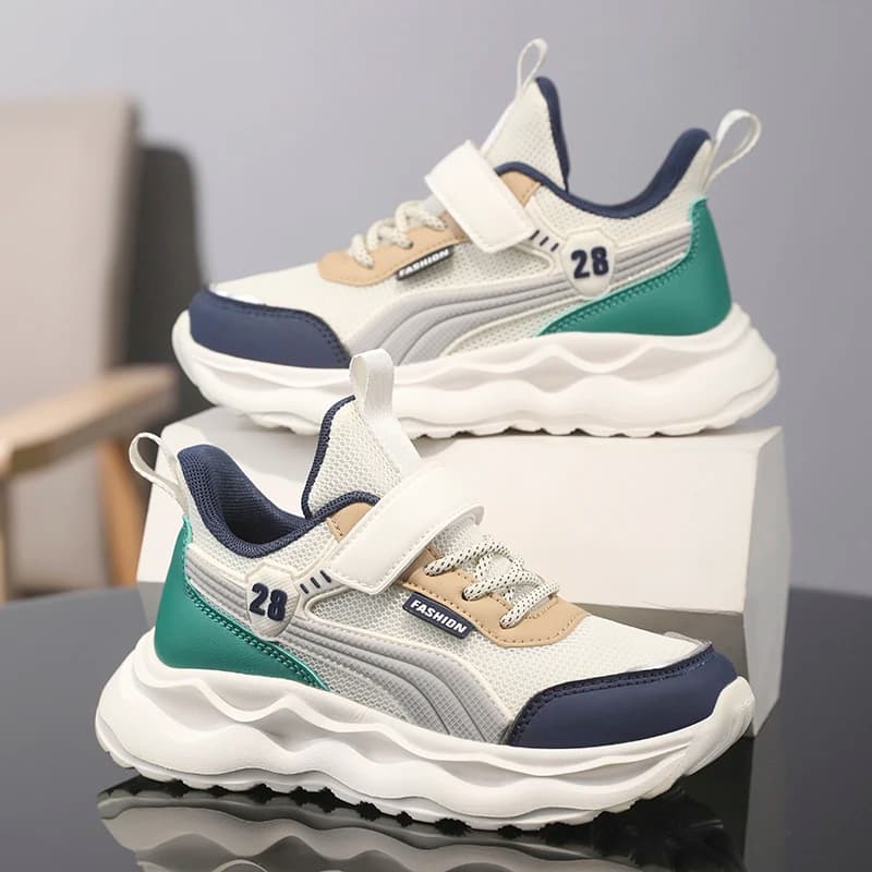 A Pair Kids Breathable Mesh Sneakers Anti-slip Soft Sole Hook-and-loop Casual Shoes Boys Girls Outdoor Running Footwear YY-M987