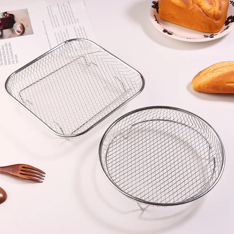 1Pc Stackable Stainless Steel Air Fryer Rack Non Stick Grilling Basket Tray For Kitchen Cooking Gadgets Accessory