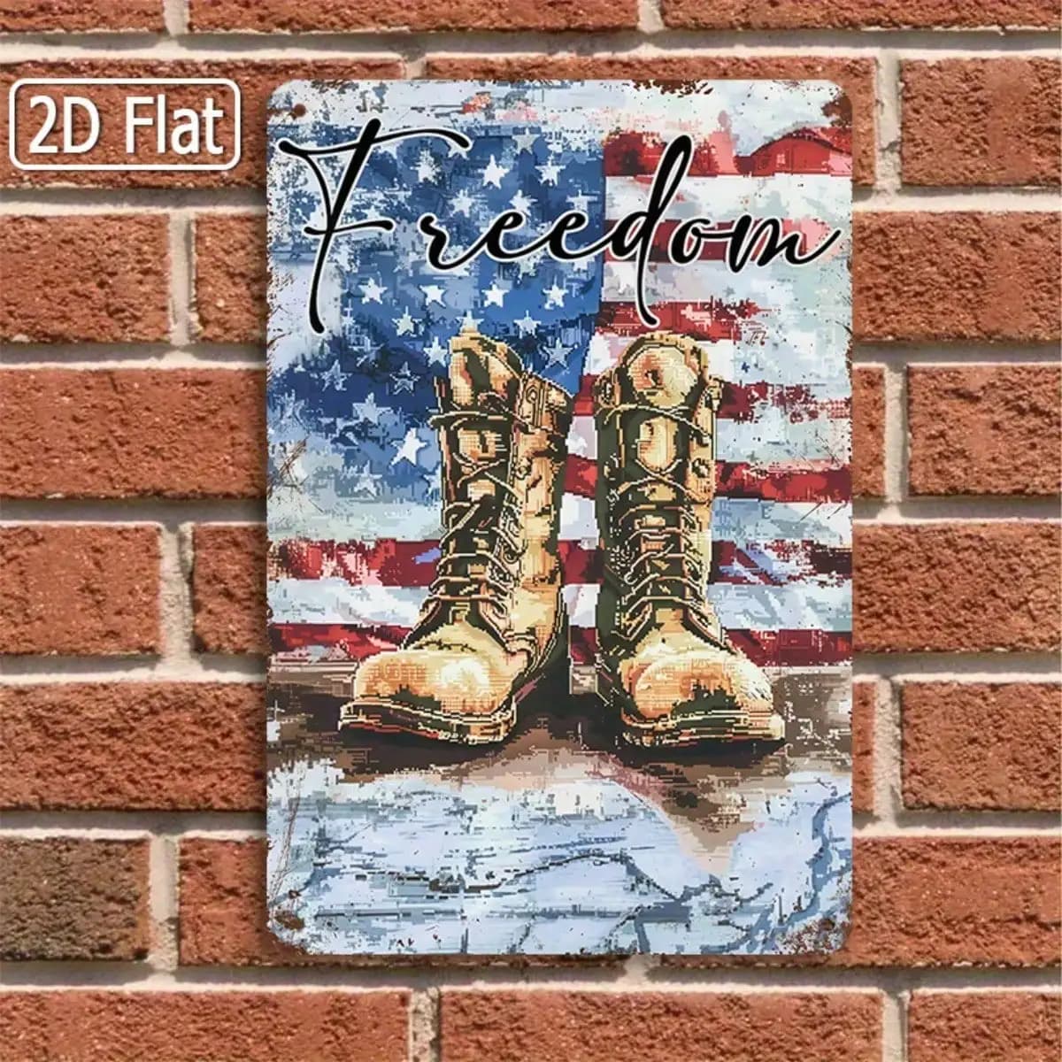 1 piece "Freedom" metal plate - Military boots and American flag Patriotic decoration for living/office, 8x12 inch/20x30 cm