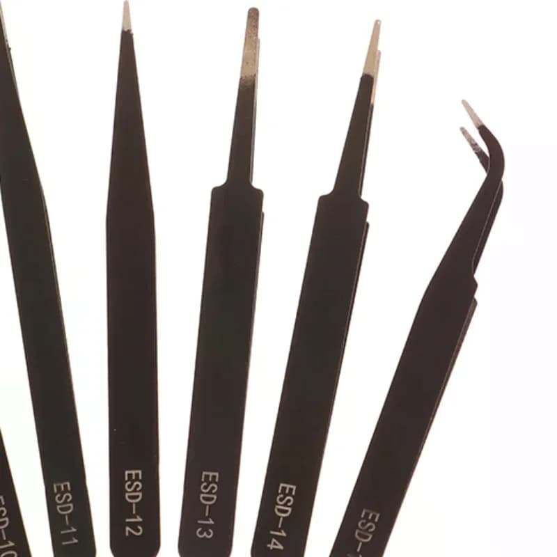 Set di pinzette antistatiche di precisione ESD - Set da 6 pezzi in acciaio inossidabile resistente per riparazioni elettroniche e modellazione di processi, piegatura e lavorazione.