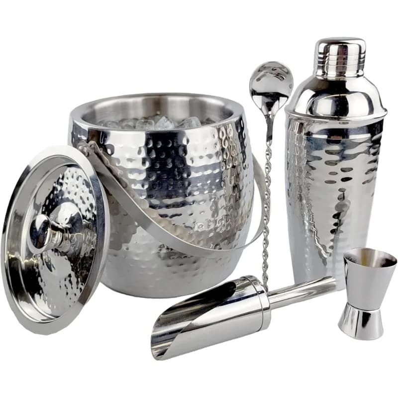 Set da Cocktail con Secchiello per Ghiaccio Isolato, Coperchio e Paletta, Kit da Barman 5 Pezzi per Casa, Bar, Feste e Regali