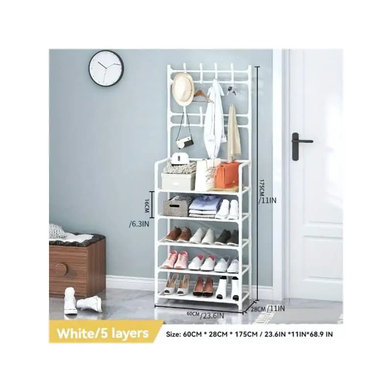 5 level multifunctional shoe rack and coat rack: independent organizer for shoes, boots, hats and coats, suitable for 10-15 pairs,