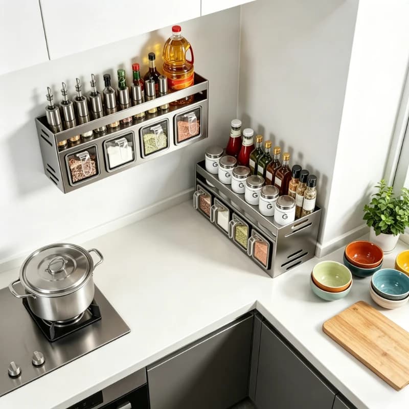 Portaspezie da Parete in Acciaio Inox, Organizzatore da Cucina Durevole, Pratico Contenitore per Spezie e Condimenti