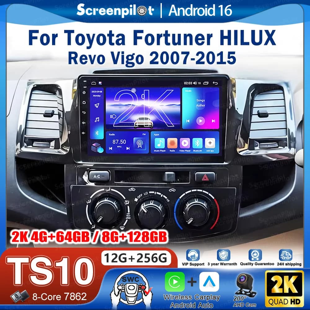 Android 16 Car Radio Stereo Head For Toyota Fortuner HILUX Revo Vigo 2007-2015 Unit Multimedia Video Player GPS Navigation Touch
