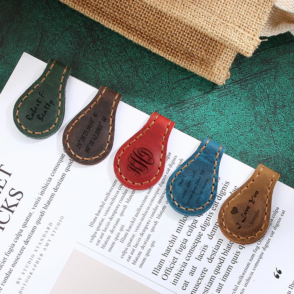 Personalized 3PC Handmade Genuine Leather Magnetic Bookmark, Multi-functional Book Markers Holder For Notebooks Journal