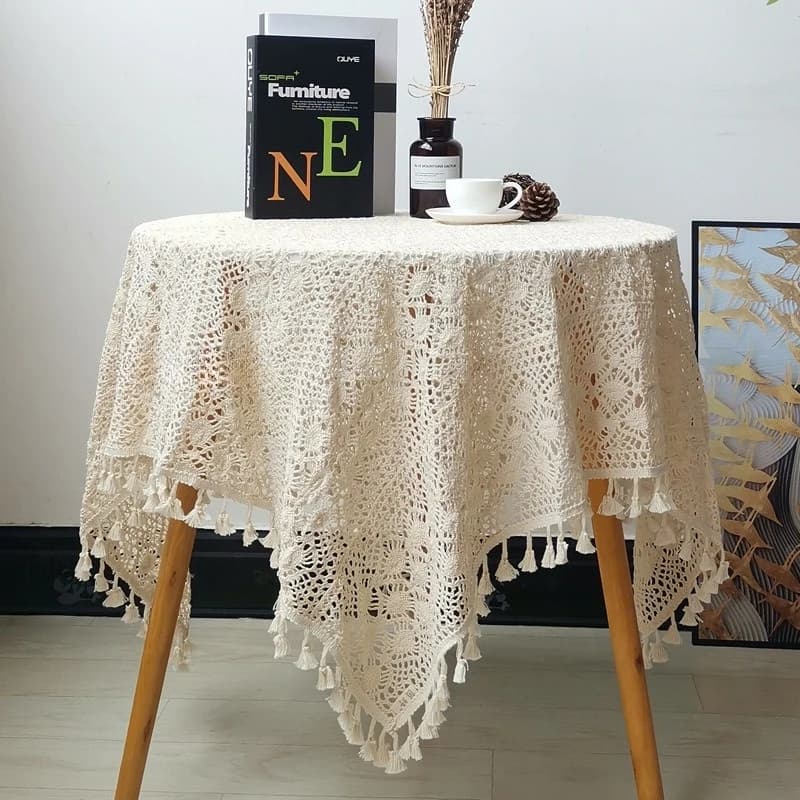 Tovaglia artistica in stile americano Gancio cavo Fiore Nappa Modello coda di fenice Tovaglia rotonda per tavolo da pranzo
