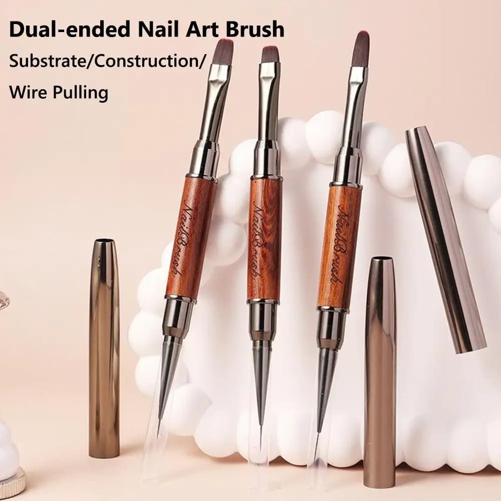 Pennello per Nail Art UV Gel, Penna per Pittura Unghie con Manico in Legno di Sandalo, Pennello Doppia Punta Professionale per Nail Art, Penna per Fototerapia
