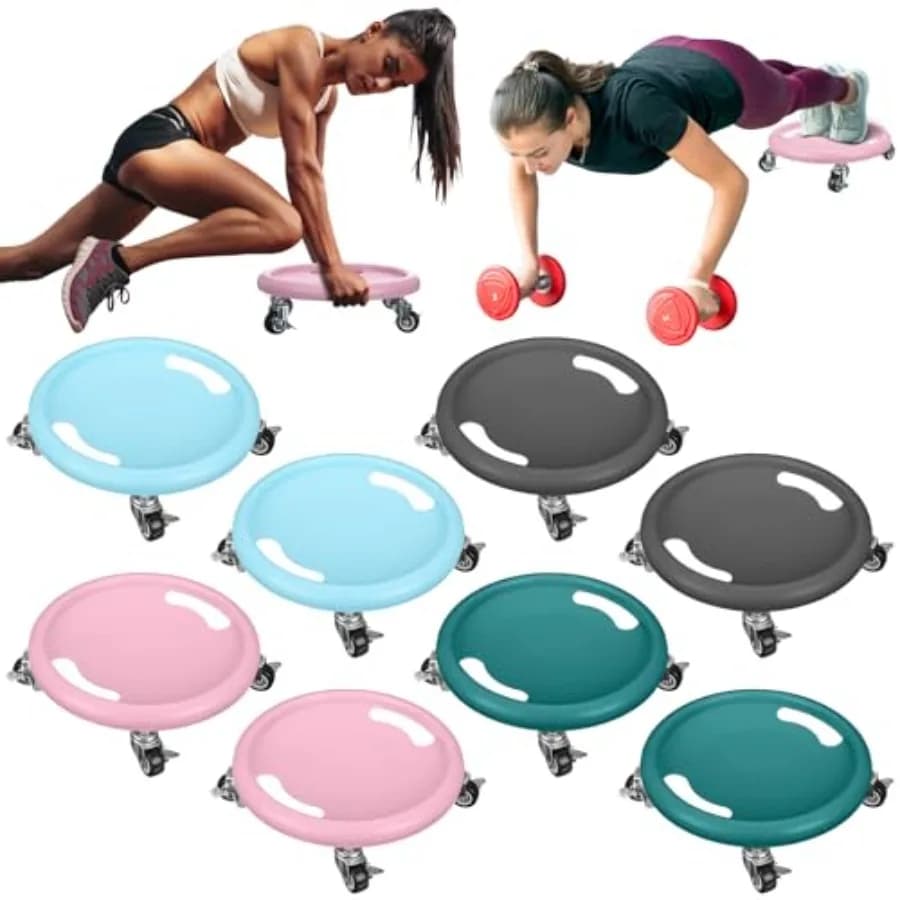 Set di 8 Ruote per Esercizi Addominali, Dischi Scorrevoli per Allenamento Core, Trainer AB Wheel Board in Nero Resistente