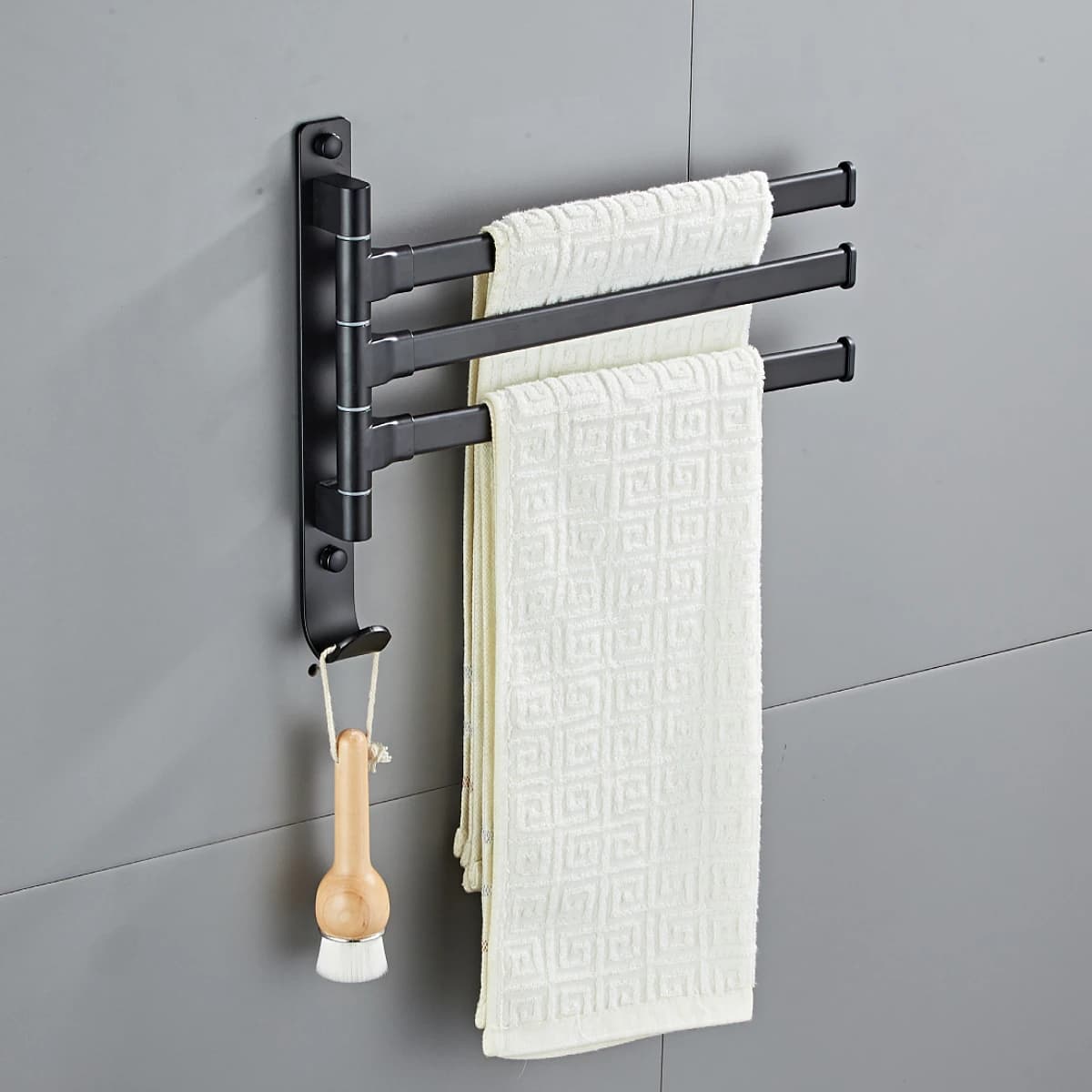 Portasciugamani Girevole Nero da Bagno, Porta Asciugamani Multi-asta a Parete in Alluminio per Bagno